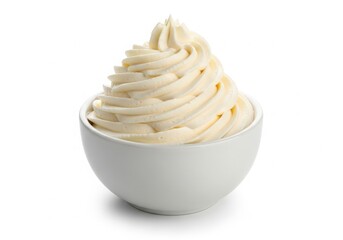 Delicious whipped cream in a white bowl on white background