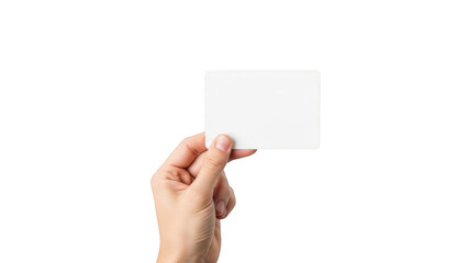 Fototapeta premium Hand holding blank business card against white background isolated on transparent background