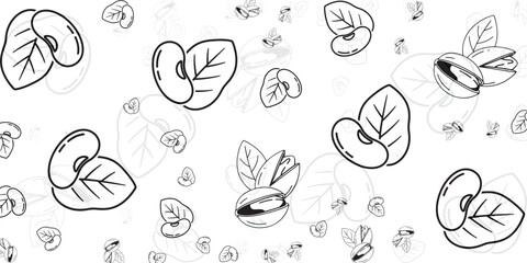 Seamless pattern of stylized beans and leaves in a delightful doodle art style