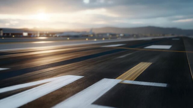 Runway threshold numbers and bold white markings shot in close-up, symbolizing navigation, precision, and standardized global aviation systems. cinematic color correction, natural uneven lighting