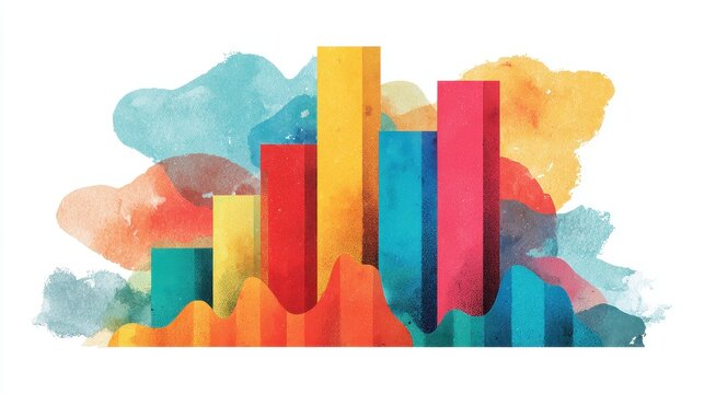 Economy macro trend analysis theme side view water color colored pastel flat design.