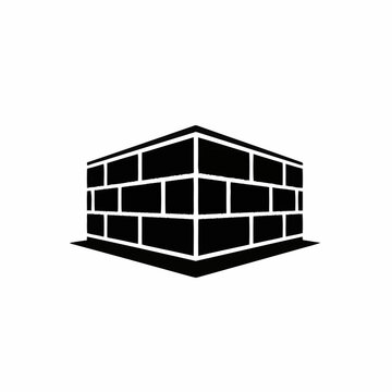Black and white brick wall corner icon illustration.