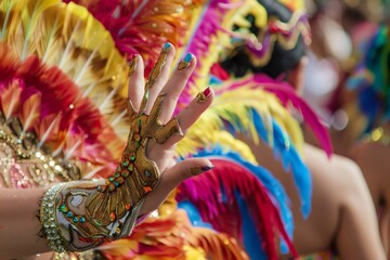 Carnival dancer hand wearing ornate costume