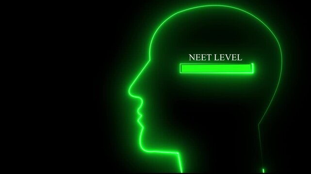Neon Green Human Silhouette with Neet Level Progress Bar Conceptual Animation neon green silhouette human head outline