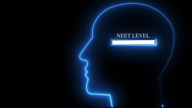 Futuristic Human Silhouette with Neet Level Progress Bar Glowing Blue Neon Light Digital Concept