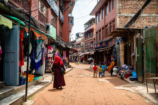 street view of kathmandu old town, nepal
