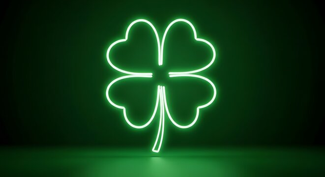 Glowing green neon shamrock light installation