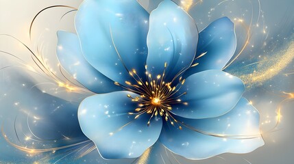 Blue Flower with Golden Accents and Sparkles image