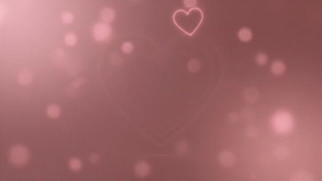 Neon Heart Romantic Background - This video features a soft, pink background with bokeh effect. A triple neon heart is centrally positioned, with a smaller white heart on top, creating a romantic and