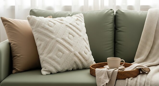 Comfortable living room with pillows and cozy details