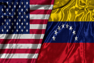 Fototapeta premium a side by side depiction of the national flags of the united states of america and venezuela showcasing patriotic symbols