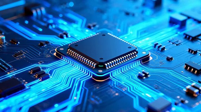 Closeup of a glowing circuit board