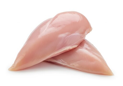 Fresh raw chicken breast fillets on white background