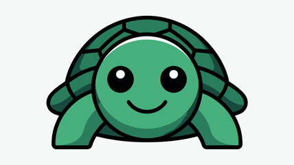 Obraz premium Cartoon turtle with smiling face in green color on white background for kids illustration