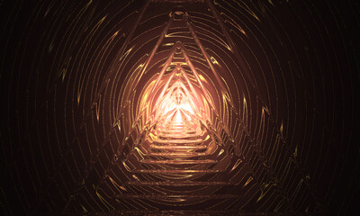 Abstract Glowing Light Tunnel with Liquid Glass Symmetry Background