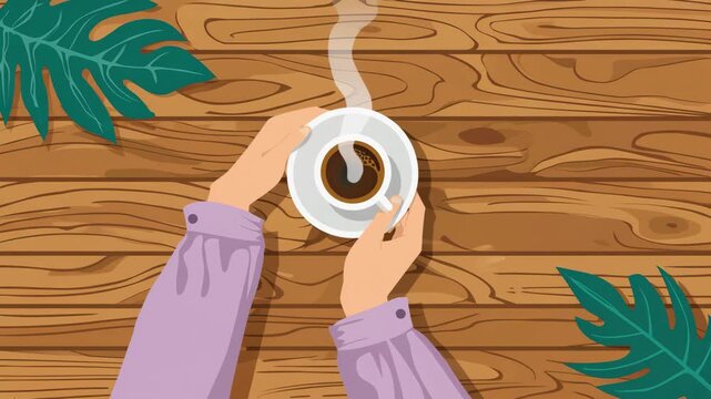 Coffee Break Top View Animation Relax Morning Motion Loop
