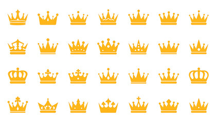 collection of gold crown icons on white background transparent background © Mustakim