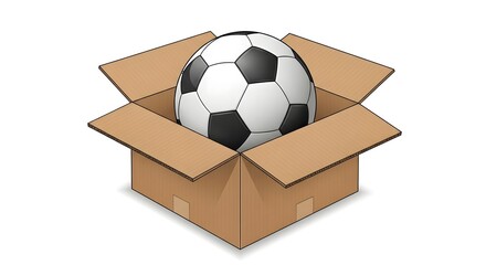 Soccer Ball in Open Cardboard Box
