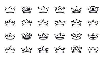 Collection of various crown icons in outline style transparent background © Mustakim