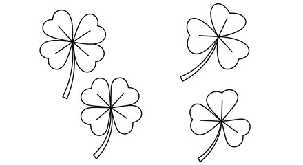Fototapeta premium Selection of three-leaf and four-leaf clover outlines for St. Patricks Day decorations or lucky charm designs.