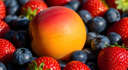 Fresh Mixed Berries and Peach Fruit.
