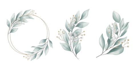 Fototapeta premium Delicate eucalyptus wreath and branches illustration