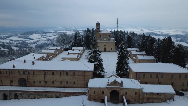 Fano snow at Eremo of Monte Giove with drone