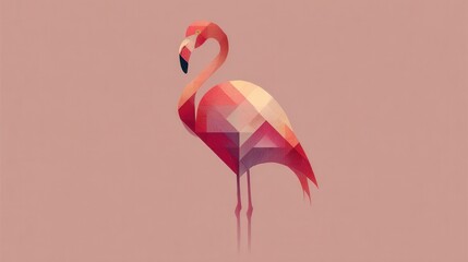 A stylized, geometric illustration of a flamingo against a soft pink background, showcasing vibrant colors and modern design.