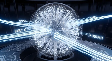 Futuristic AI brain with neural network input output data processing digital technology