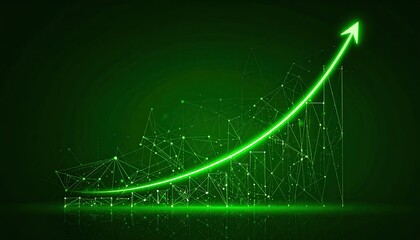 Green abstract chart shows upward arrow, representing growth and progress