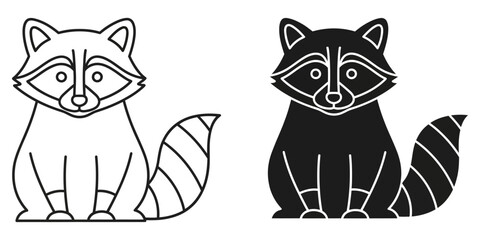 Obraz premium Cute raccoons in modern line art style for coloring book