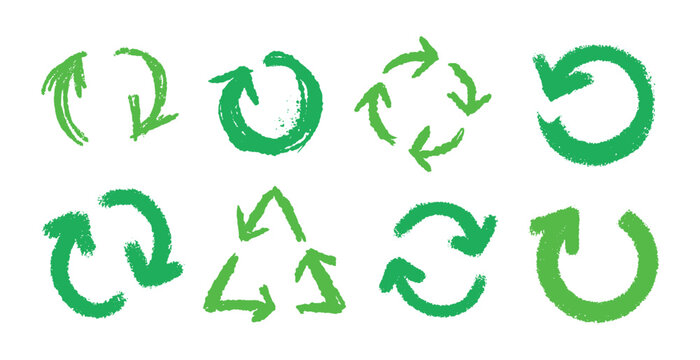 Recycle and reuse symbols icon. Eco friendly and ecology concept for bio product and your natural cosmetics. grunge brush drawn emblems.