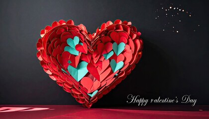 Large red heart sculpture with teal accents, romantic backdrop