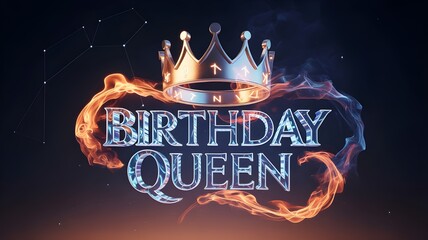 Birthday Queen: Glamorous Crowned Celebration With Fiery Swirls And Royal Flair