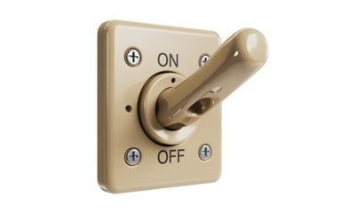 Beige toggle light switch on transparent background
