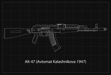 Weapon AK Assault Rifle Blueprint Background Simple Vektor Flat Design