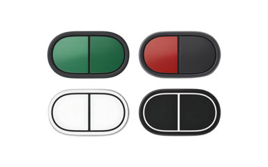 Togglable button icons in various colors and styles isolated on transparent background
