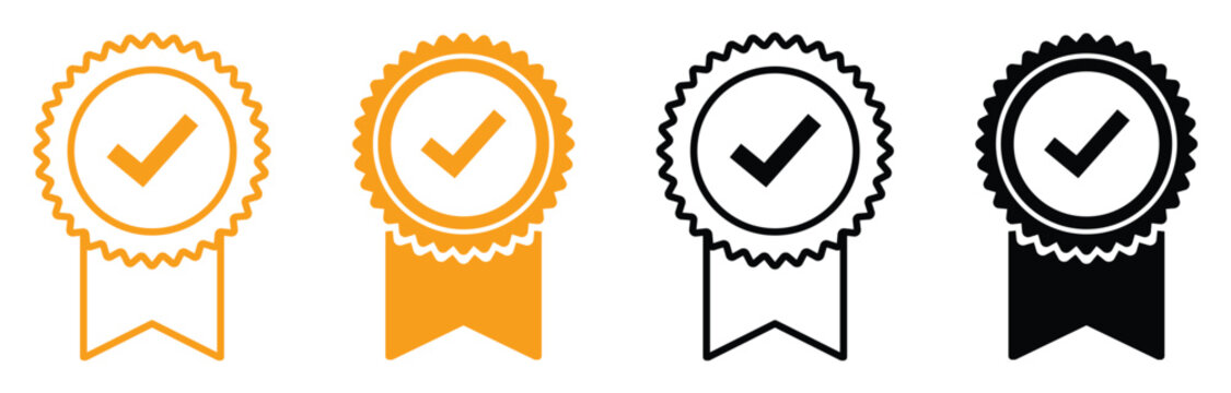 Certified Medal Icon. Verified badge icon set. Quality certificate and guarantee checkmark. Award rosette and star. Authentication and validation. vector illustration and transparent PNG.