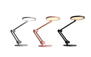 Three modern adjustable desk lamps isolated on transparent background