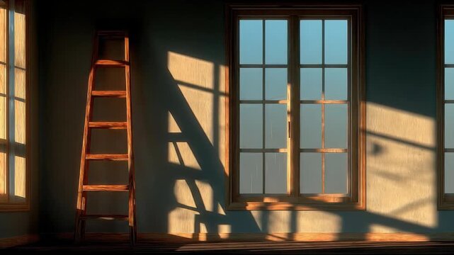 A room featuring a ladder and window represents space and opportunity in a conceptual design of growth and exploration. A Room with Ladder and Window &ndash; Animated Video Version