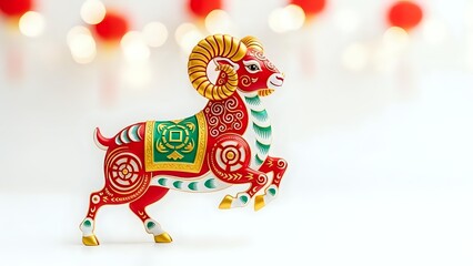 Obraz premium Decorative Chinese zodiac horse with ornate red and green patterns, traditional folk art style for lunar new year celebrations and cultural designs.