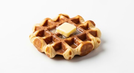 Plain Waffle with Butter on White Background