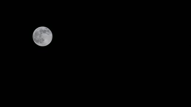 Moon timelapse. Full moon in a dark night sky with no visible stars. Lunar background with copyspace for text. Lunar mission astronaut