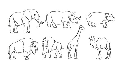 Obraz premium Animal Kingdom Outlines: A collection of distinct line art illustrations showcases a variety of majestic animals, inviting the viewer into a world of wildlife wonders. 
