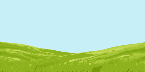 Fototapeta premium Simple illustration of rolling green hills against a clear blue sky backdrop