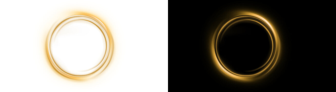 PNG image of&nbsp;Glowing golden abstract energy ring vortex forms a bright circular border element on transparent background