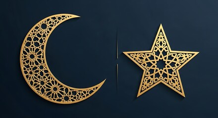 Intricate Islamic Star and Crescent Design Elements