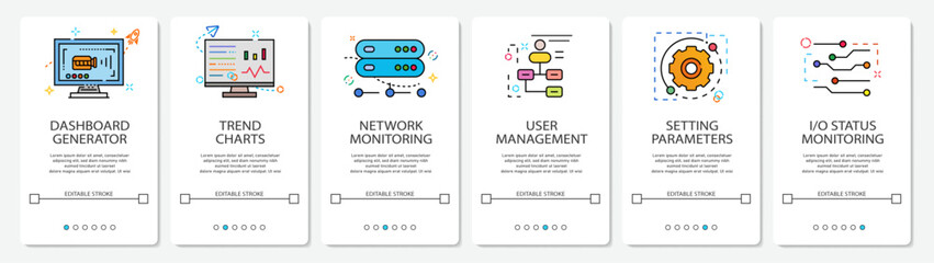 UI Development Digital Menu dashboard trend network user settings input output status website mobile app screens simple vektor flat design
