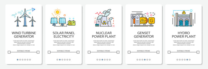 UI Development Generator Power Plant With Wind Turbine, Solar Cell, Nuclear, Genset, Hydro Power Logo Simple Vector Editable Stroke