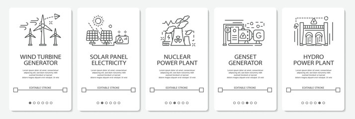 UI Development Generator Power Plant With Wind Turbine, Solar Cell, Nuclear, Genset, Hydro Power Logo Simple Vector Editable Stroke